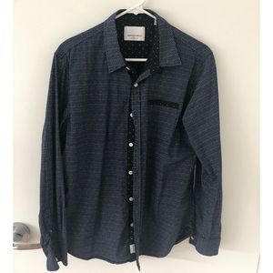Navy button down Polk-a-dots M